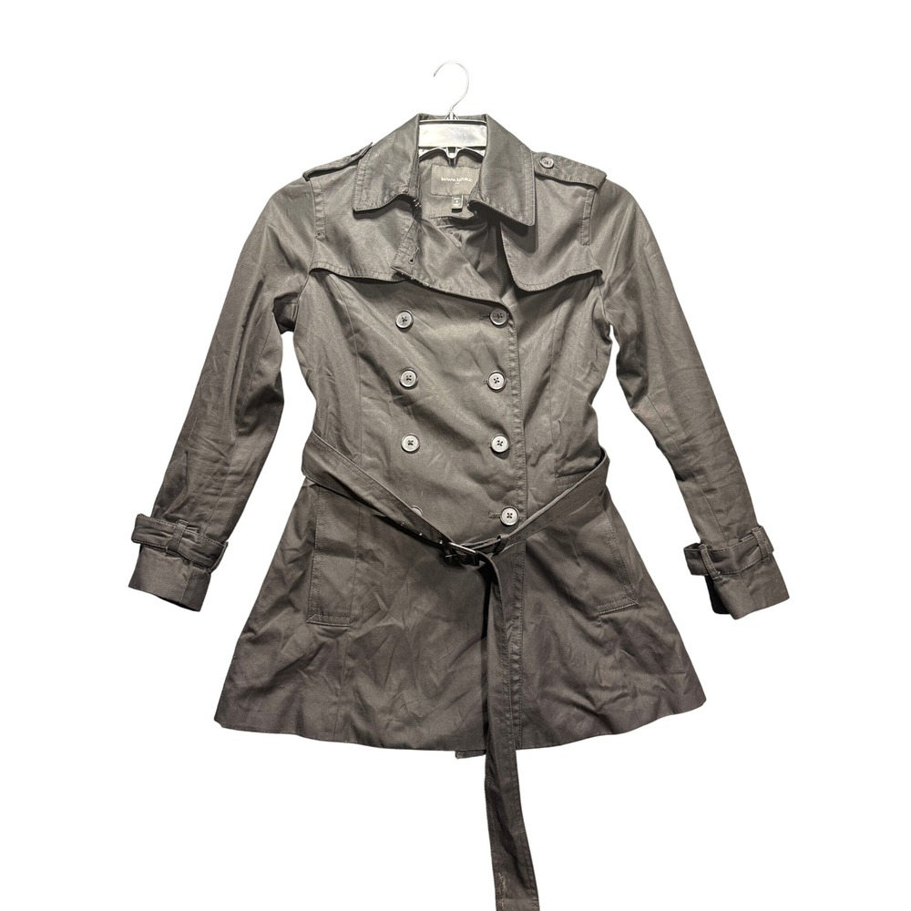 Banana Republic Petite Black Double Breasted Belted Trench Coat